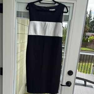 Black and White Sheath Midi Dress Sleeveless Crew Neck